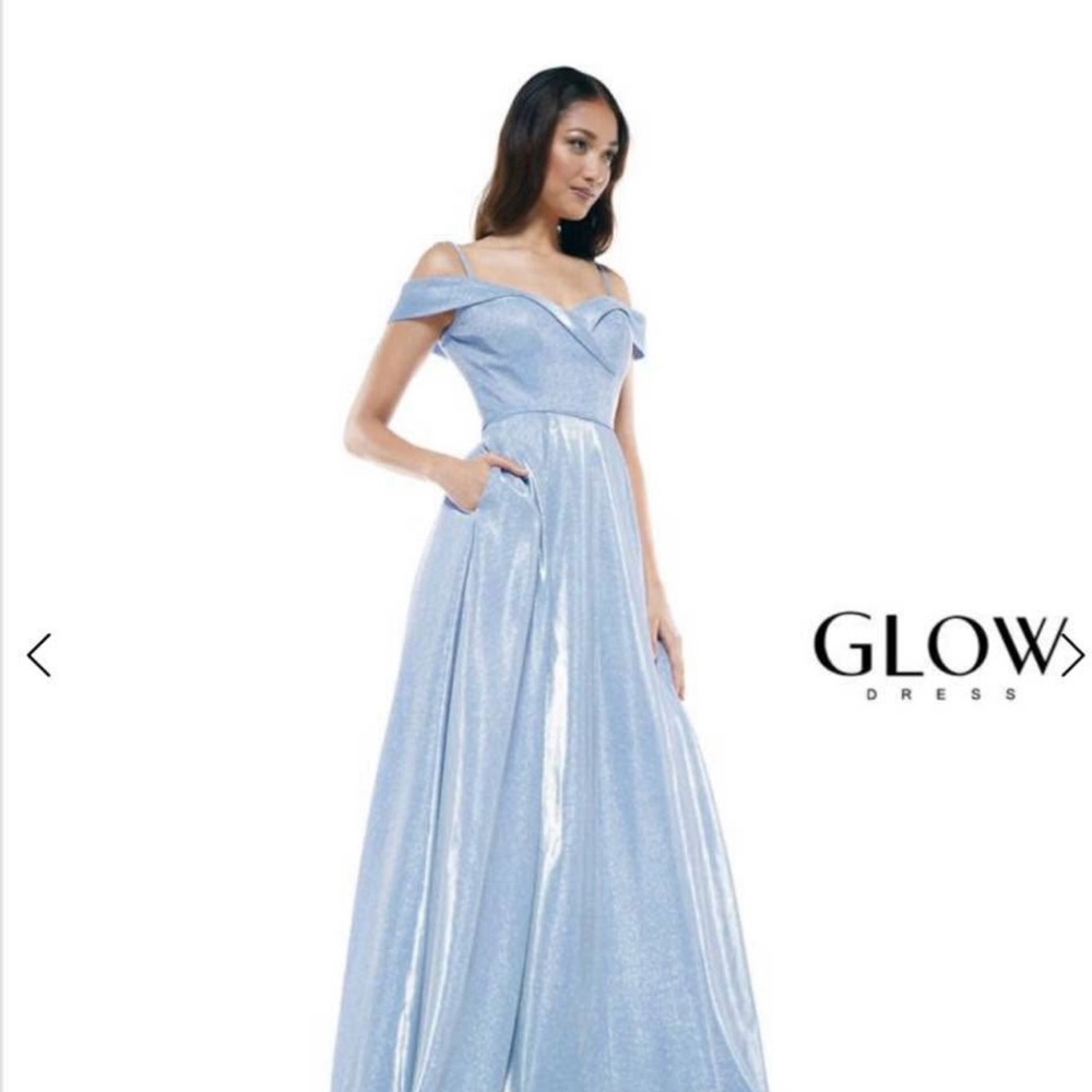 GLO Jeans Blue Pleated Gown with Flutter Sleeves - Picture 8 of 10